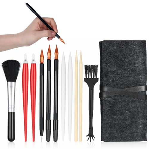 HJZHII 12Pcs Scratch Art Tools Scratch Painting Art Tool Scratching Drawing Tool Set Including Tools Bag Scratch Coloring Pens Wooden Stylus Plastic Pens Clean Brush Scraper for Adults Teens