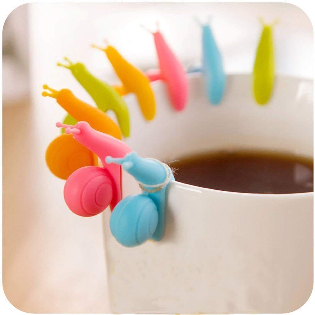 Soportes para bolsas de té, con simpática forma de caracoles, multicolores, de silicona rígida, conjunto para regalo, 24 pcs