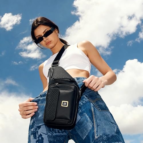 Image of EUME Kinetic Fanny Sling Bag | Waist Bag for Men & Women | Crossbody Waist Pouch with Zippered Compartments & Adjustable Strap | Charcoal Black