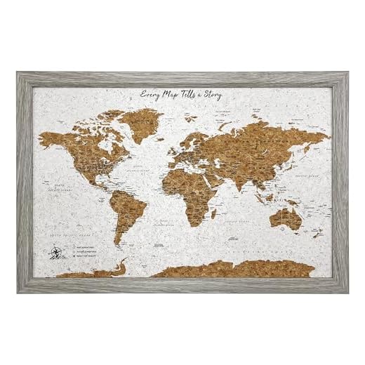 Gleneagles World Travel Map Pin Board - Gray Cork, 70 Pins Wall Decor