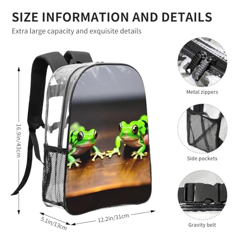 Cute and funny Funny Frogs Print Work Travel Stadium Events Transparent Backpack PVC Clear Bag Large Side Pockets4
