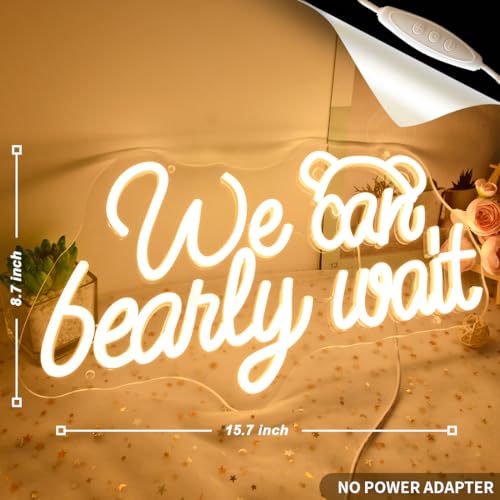 Image of Planzo We Can Bearly Wait LED Neon Light Sign Baby Shower Gifts Wall Decor | Baby Room Kids Room Nursery Bedroom Hanging Neon Sign for Wall Decor Decor, Wedding Birthday Party Decor, USB, 15.7 inchx8.7 inch
