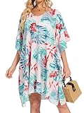 Moss Rose Green Beach Kaftan Dresses for Women V Neck Summer Swimsuit Cover up Beach Vacation Clothing