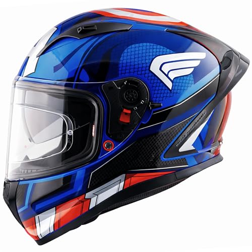 Image of Axor Street Marvel Captain America ISI ECE and DOT Certified Lightweight Full Face Helmet for Men and Women with Scratch and UV Resistant Dual Visors with Anti-Fog Pin Lock System-Blue Red White-M
