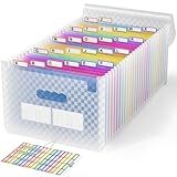 ABC life 26 Pockets Accordion File Organizer, Expanding File Folder, Portable Monthly Paper Bill Tax Receipt Organizer, Letter A4 Size Document Organizer with Labels - Blue