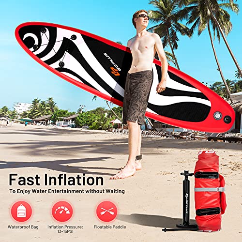 Goplus Inflatable Stand Up Paddle Board Surfboard Sup Board With Adjustable Paddle Carry Bag Manual Pump Repair Kit Removable Fin For All Skill Levels, 6" Thick (Red, 11 Ft) #TOP1