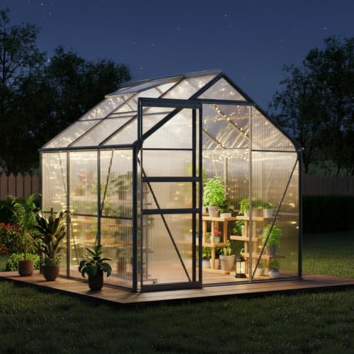 Takywep 6x6 ft Walk-in Greenhouse, Polycarbonate Panels & Aluminum Frame