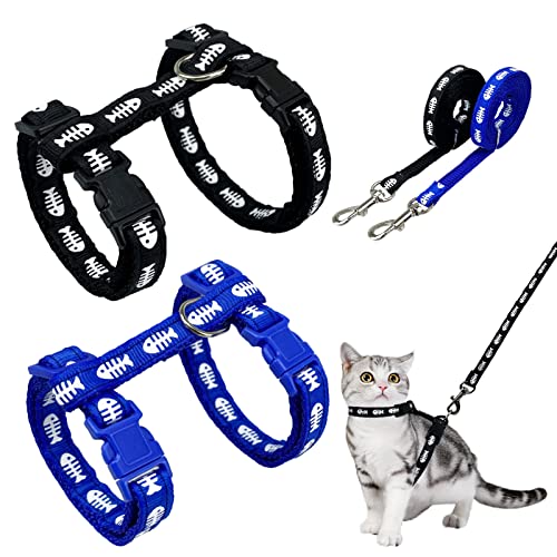 2 Stück Verstellbare Nylon Geschirre Katzenleine,Cat's Claw Marienkäfer-Print Geschirre Katzenleine Kätzchenhalsband， Weiche Katzengeschirr mit Leine für Kätzchen Welpe Kaninchen Hase