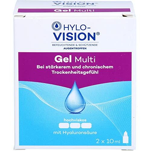 Hylo-Vision Gel Multi Augentropfen – Intensive Befeuchtung & langanhaltende Linderung bei gereizten oder irritierten Augen & starkem Trockenheitsgefühl, hochviskos, geeignet bei Kontaktlinsen, 2x10 ml