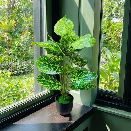 Image of Dekorly Plastic Fake Plants Artificial Floor Plants Large Tropical Palm Tree for Home Decor (Swiss Cheese Plant)