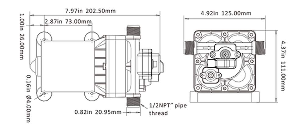 Seaflo Membranpumpe der Serie 42 mit Bypass für reduziertes Radfahren 12V/24V 11.3 LPM 55 PSI (24 Volt)