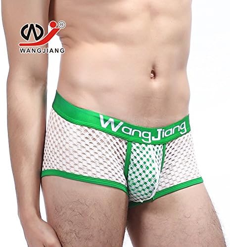 CU@EY Men's Underwear hollow breathable mesh angle U convex bag,black,XL