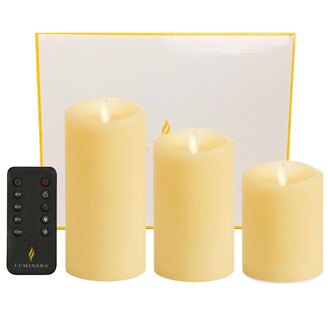 Luminara Ivory Flameless Led Candles Set. 3 Pillar Candles Gift Box & Led Remote. Pillar Collection 3X4.5, 3X5.5, 3X6.5. Battery Operated Flameless, Home Decor.