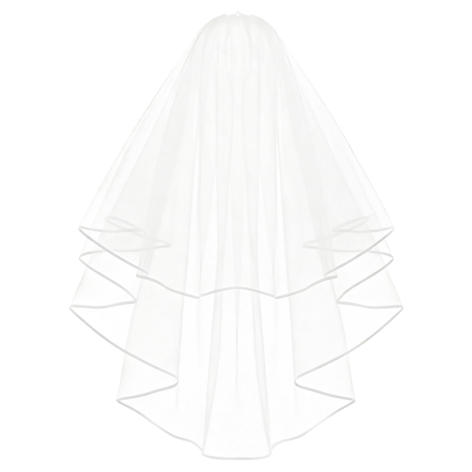 Velo de Novia Blanco, Velos Novia, Velo de Novia Blanco con Peine 2 Niveles, 60-80 cm, para Bodas