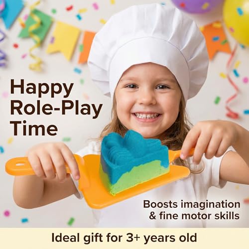 Image of Carolart Cake Sensory Bin, Sand Baking Toys for Kids, Play Cake Sand Kit | Ice cream and dessert sensory play with colorful sensory sand, pretend bakery activity, gift for kids ages 3-8
