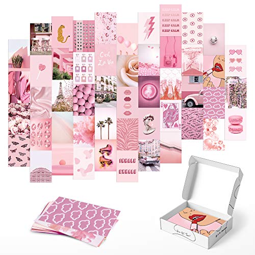 HAUS AND HUES Pink Aesthetic Wall Collage Kit - Set of 50 Pink Pictures for Cute Room Decor