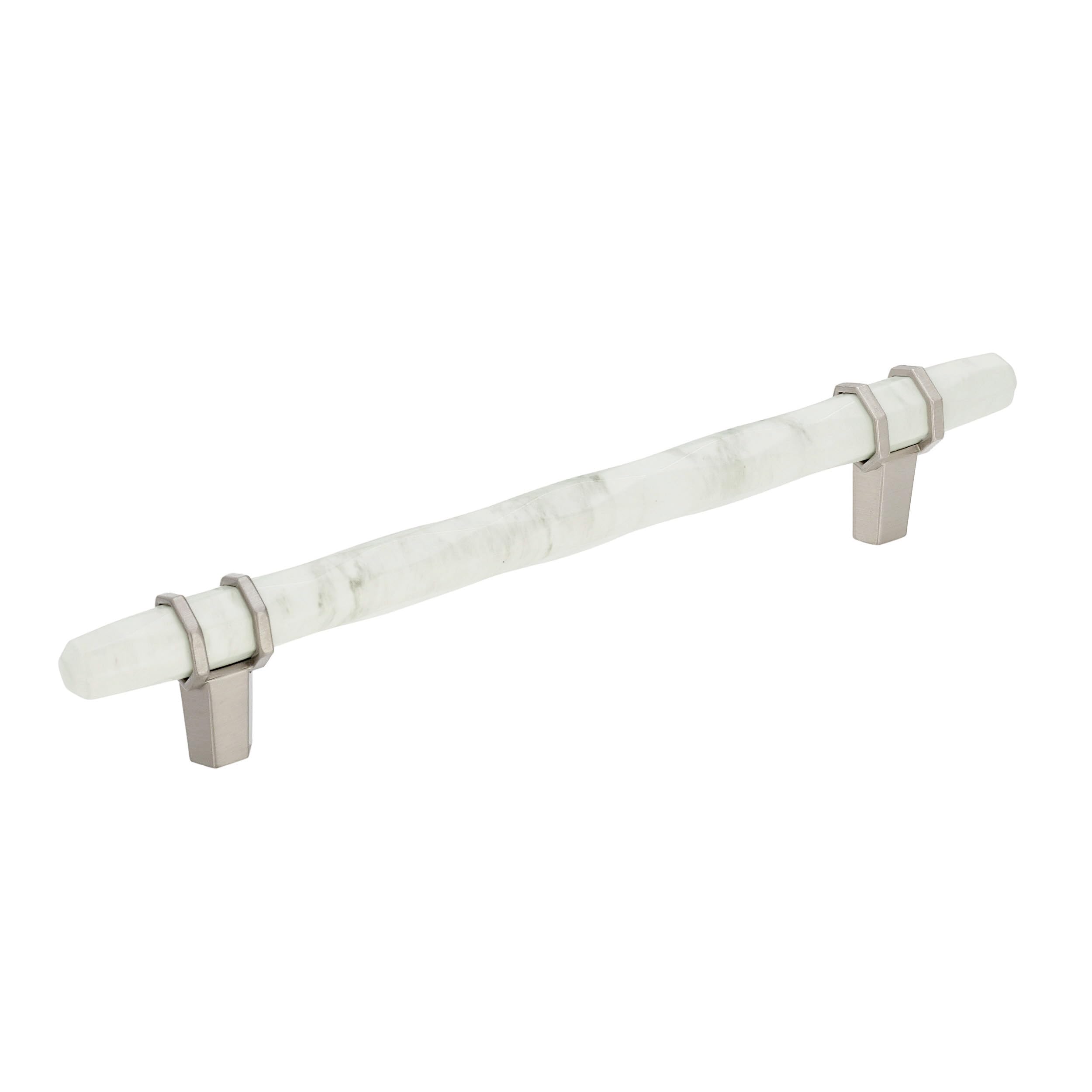 Amerock | Cabinet Pull | Marble White/Satin Nickel | 6-5/16 inch (160 mm) Center to Center | Carrione | 1 Pack | Drawer Pull | Drawer Handle | Cabinet Hardware