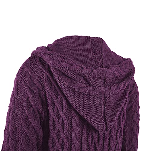 NIUBIA Womens Casual Long Sleeve Open Cardigan Warm Hooded Outwear Coat Cable Knit Long Cardigan Sweaters with Pockets Purple — view 5