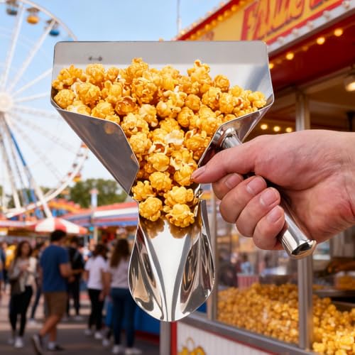Stainless Steel French Fry Popcorn Scoop, Quick Fill Tool for Chip Popcorn Bagger Bags, Multipurpose Utility Scooper for Popcorn Machine Ice Candy Snacks Desserts