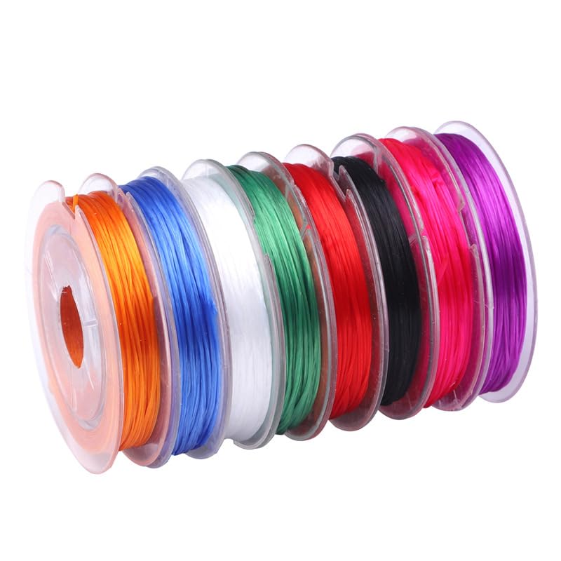 8pcs Colored Crystal Thread,Hand String Bead Elastic Rope,Making Bracelets,Necklaces And Jewelry,Diy Handmade Jewelry Materials,0.7mm X 10m Crystal Elastic Rope Set (8)