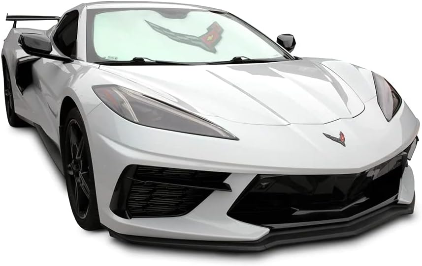 C8 Corvette Folding Sunshade - Insulated Windshield Shade with Flags Logo for 2020-2026 Stingray, Z06, E-Ray Corvettes