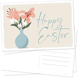 m&h invites 50 Happy Easter Postcards - Spring Floral Design - Post Cards For Clients, Church Members, Friends and Customers