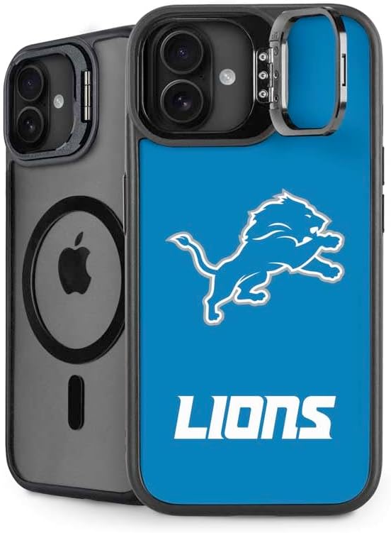Skinit Kickstand Phone Case Compatible with iPhone 16 - Officially Licensed NFL Detroit Lions Black & White Design
