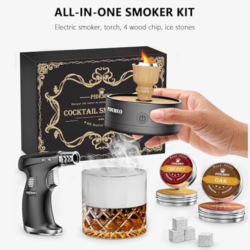 Kit de defumador de uísque com tocha - defumador elétrico infunde sabor rico em 10s, lascas de madei