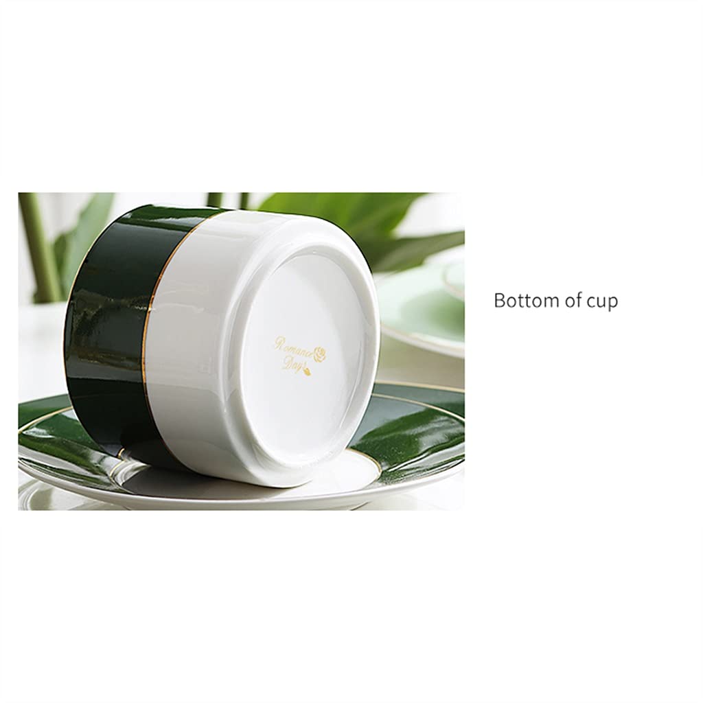 Juego de Tazas de té, Tazas de té y platillos, Juegos de 4 Tazas de Espresso con Detalles Dorados, Tazas de café de Porcelana de 7 oz con platillos y cucharas