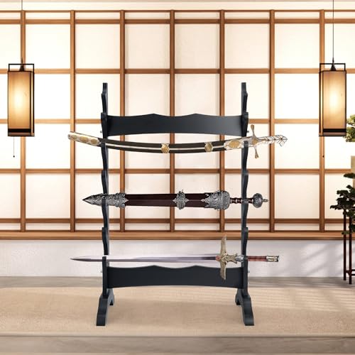 lukar 6 Tier Sword Stand Floor, Multilayer Sword Display Stand, Wooden Floor Standing Sword Rack, Large Sword Holder Floor Stand for Katana Samurai - Thumbnail 4