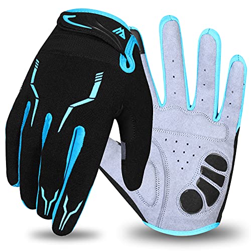 WESTWOOD FOX Cycling Bike Gloves for Men Full Finger BMX Biking Mountain for Grips - Bicycle Touchscreen MTB Gloves Padded Anti-Slip Riding Women Wheelchairs Road Cycling (Blue, M)