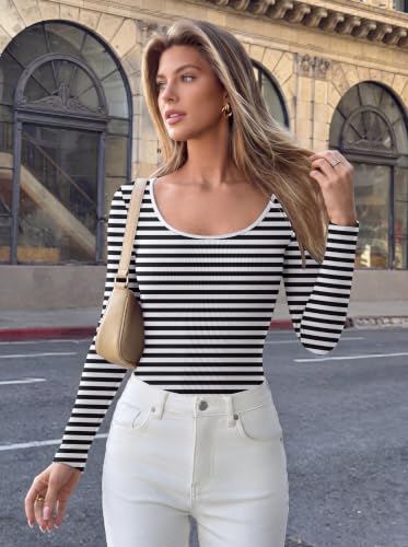 Ekouaer Long Sleeve Shirts for Women Ribbed Top Slim Fit Thermal Undershirt - image 3