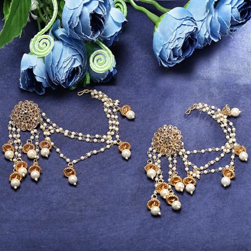 Image of Sukkhi Traditional Brass Gold Plated Wedding Jewellery Bahubali Inspired Long Chain Jhumki Earrings for Women