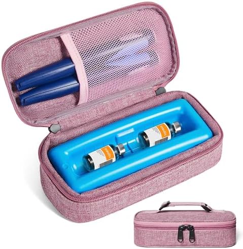 Insulin Vial Cooler Travel Case TSA Approved 300g Reusable Ice Brick Insulin Pen Case Holds 2 Pens and 2 Vials Long Lasting Medicine Cooler for Travel Camping and Outdoor Activities (Red)