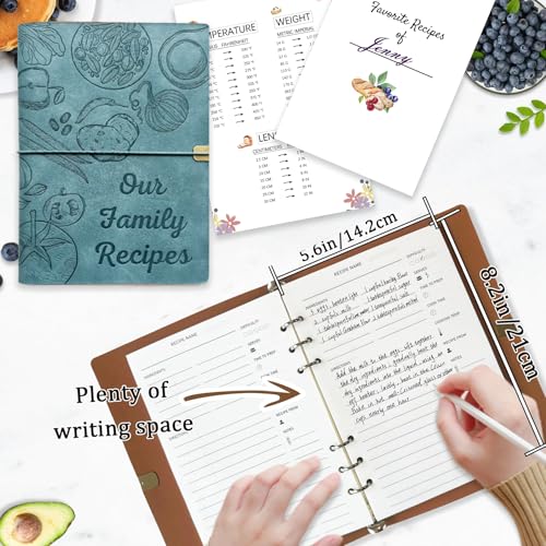 Image of leeveel Blank Recipe Book to Write in Your Own Recipes, 5.6 X 8.2 Recipe Ring Binder with PU Leather Cover, Recipe Journal with 160 Recipes (sky blue)