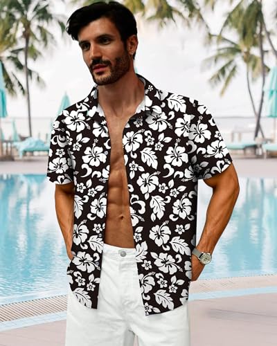 Image of Hawaiian Shirt for Men Tropical Shirts Summer Beach Button Down Short Sleeve Luau Aloha Floral Cruise Vacation Outfit 2026
