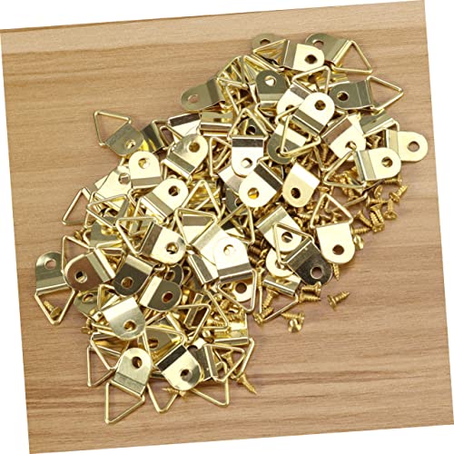 Image of 50pcs D- Triangle Hooks for Hanging Picture, D-Rings Picture Hangers Single Hole Picture Frame Hooks with Screws for Hanging Picture Photo Frames Cross-Stitch (Gold)