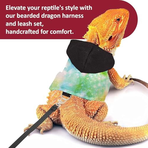 Image of Bearded Dragon Lizard Hoodie Leash Suit Reptile pet Outdoor Chest Harness Chameleon Squirrel Leash Hooded Clothes Suitable for Bearded Dragon Lizard Reptiles(Black hat)