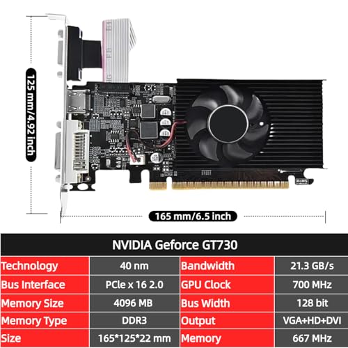 Image of XUANMO GT 730 Low Profile PC 4GB Graphics Card Gddr3 DDR3 Directx 11 128 Bit, VGA /DVI-D /HDMI, Pci E X16 2.0 X 16, Nvidia Video Card, Computer GPU