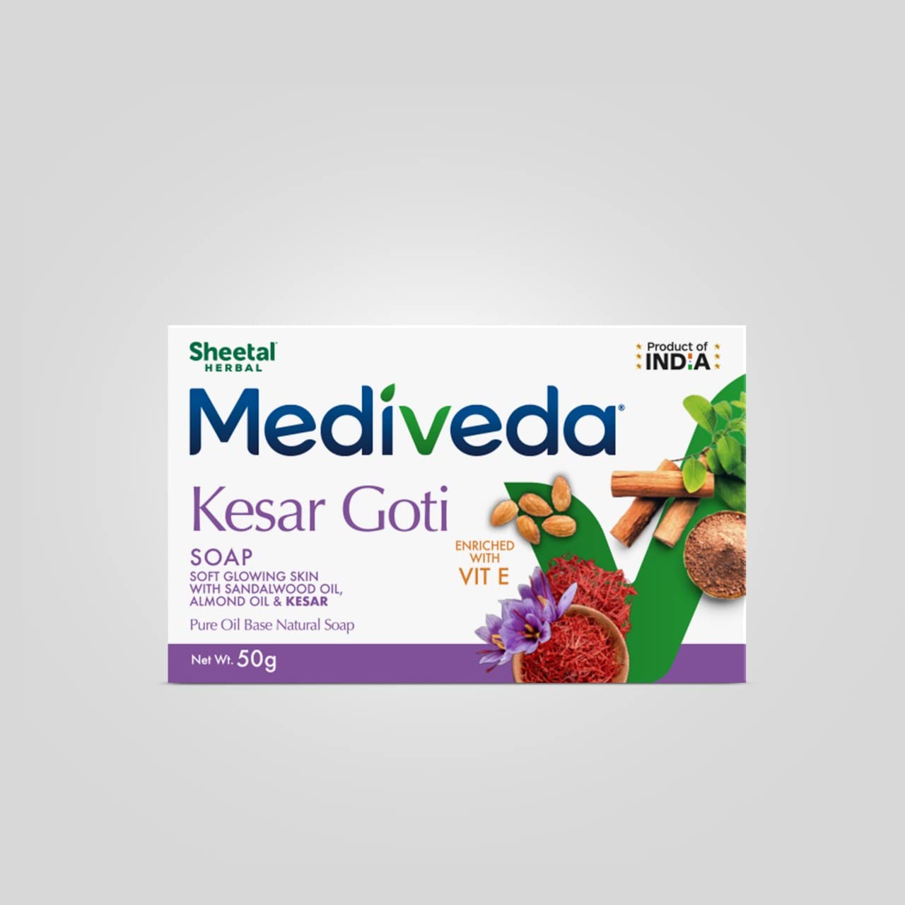 Sheetal Herbal Mediveda Kesar Goti Soap 50g II Natural Saffron Soap II (Buy 3 Get 1 Free)
