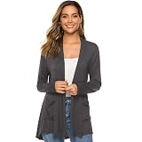 Women's Cardigan Long Sleeve Tunic Open Front Sweater Outwear Dark Gray