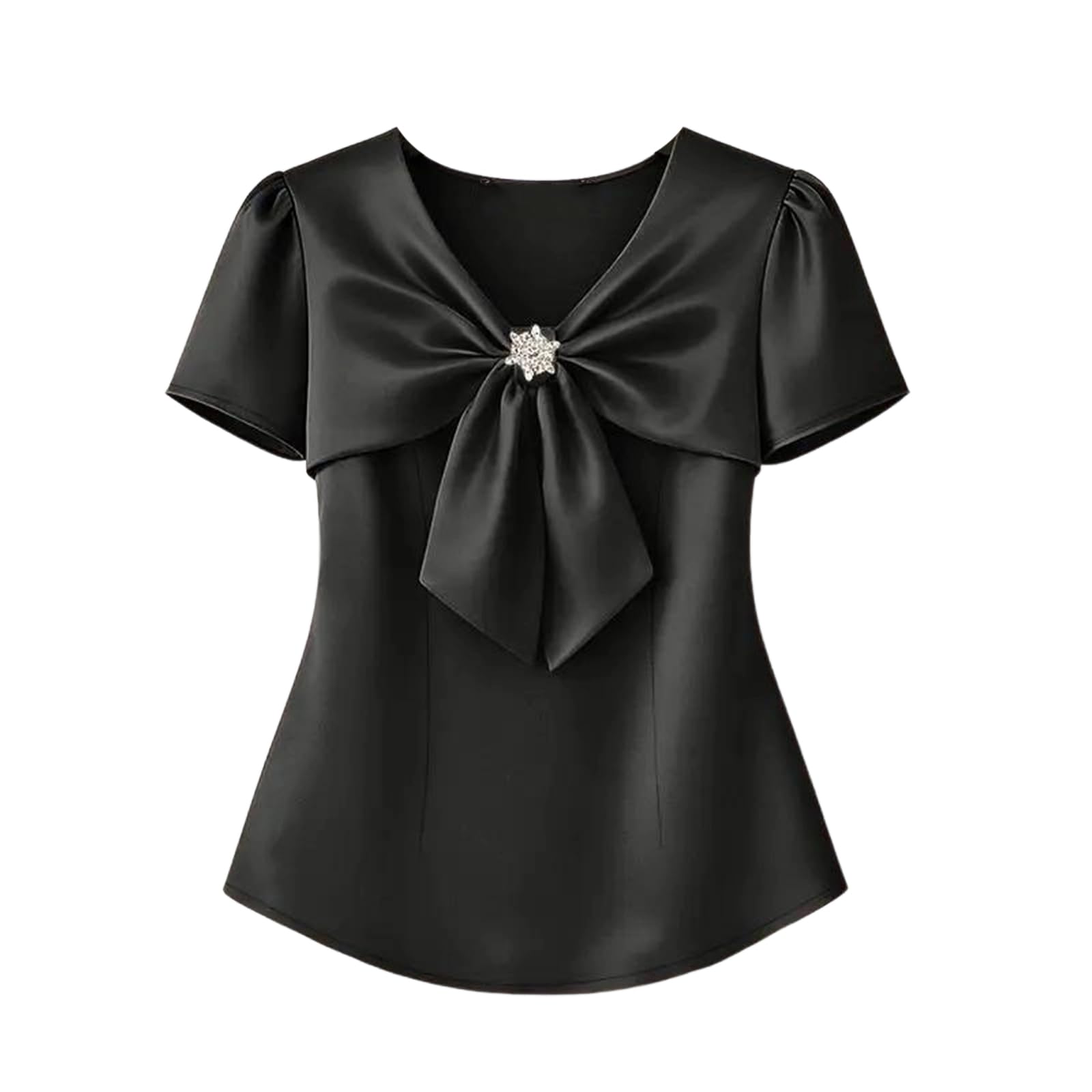 Yeuyyben Camicette eleganti da donna in raso con scollo a V manica corta annodato fiocco tinta unita top donna camicia da festa