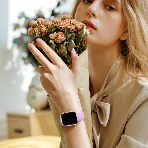 Image of Slim Band Compatible with Apple Watch Bands 38mm 40mm 41mm 42mm 44mm 45mm 46mm 49mm for Women Men,Soft Thin Narrow Silicone Sport Strap Wristbands for iWatch Series 11 10 9 8 7 6 5 4 3 2 1 SE Ultra Lavender
