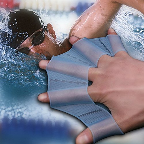 traderplus 3 Pairs Swimming Hand Paddles Training Finger Webbed Flippers Gloves Diving Gear for Adults and Kids Improve Swimming Speed (Blue, M (for Women))