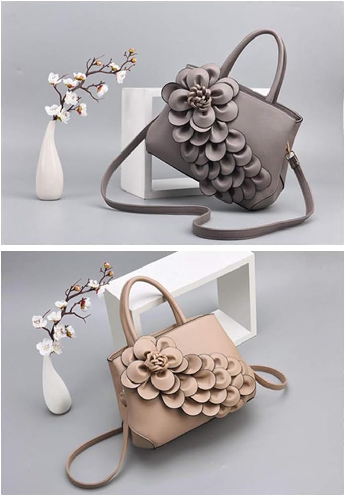 Mn&Sue Ladies Top Handle Satchel 3D Flower Women Elegant Handbags Pu Leather Crossbody Tote Purse