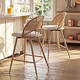 TYBOATLE 26'' BarStools Set of 2 w/Rattan Backrest, Swivel Counter Height Bar...