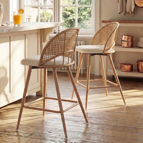 TYBOATLE 26 Swivel Rattan Back Bar Stools (Set of 2)
