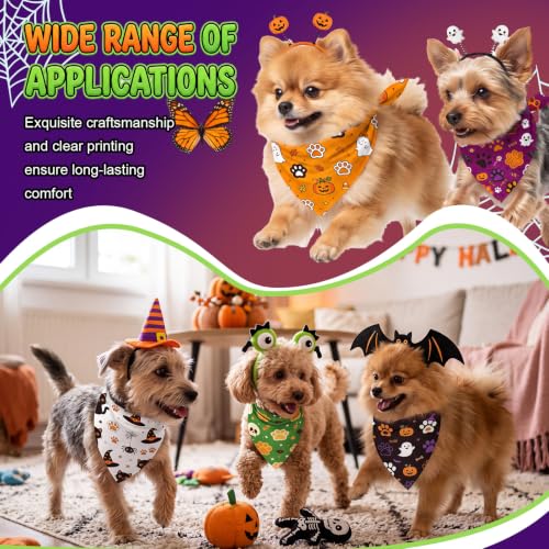Image of Abbylike 50 Pcs Halloween Dog Bandanas Bulk Cute Dog Paw Prints Pattern