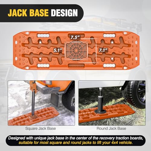 Image of Nilight Off Road Traction Boards with Jack Lift Base Heavy Duty Recovery Boards for Truck Jeep SUV Tire Traction Mats for Mud Sand Dunes Snow Vehicle Recovery Gear with Carry Bag Mounting Kit 2PCS