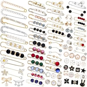 145 Pcs Brooch Pins, Sweater Shawl Hat Clip Neckline Pins Double Faux Pearl Brooches for Women Fashion Cover Up Buttons Clothing Dress Decoration Accessories Pant Waist Tightener Safety Pins